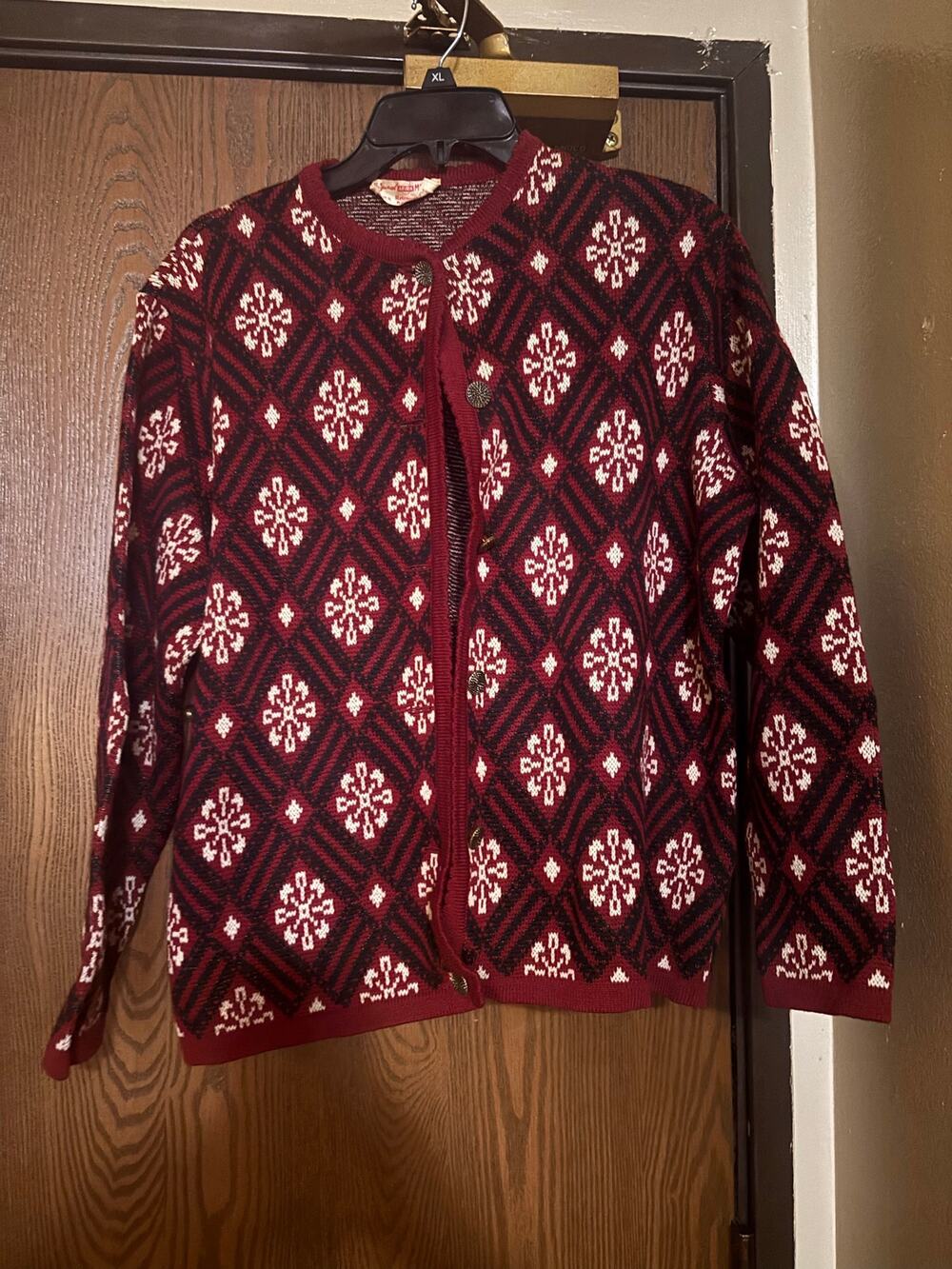 Vintage German Red/ Black Wool Winter/ Christmas/ Holiday Sweater/ Cardigan
